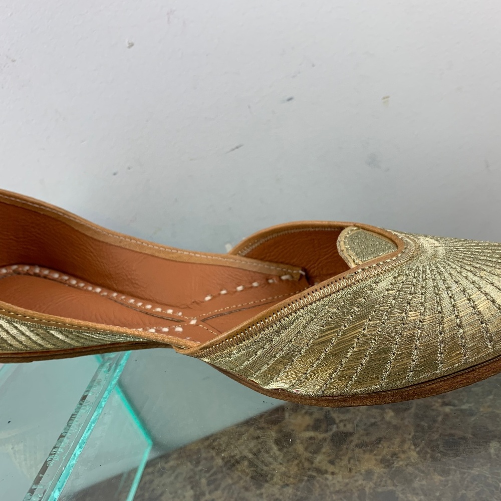 Bespoke Gold Sparkle Leather Slip Ballet Flats 7